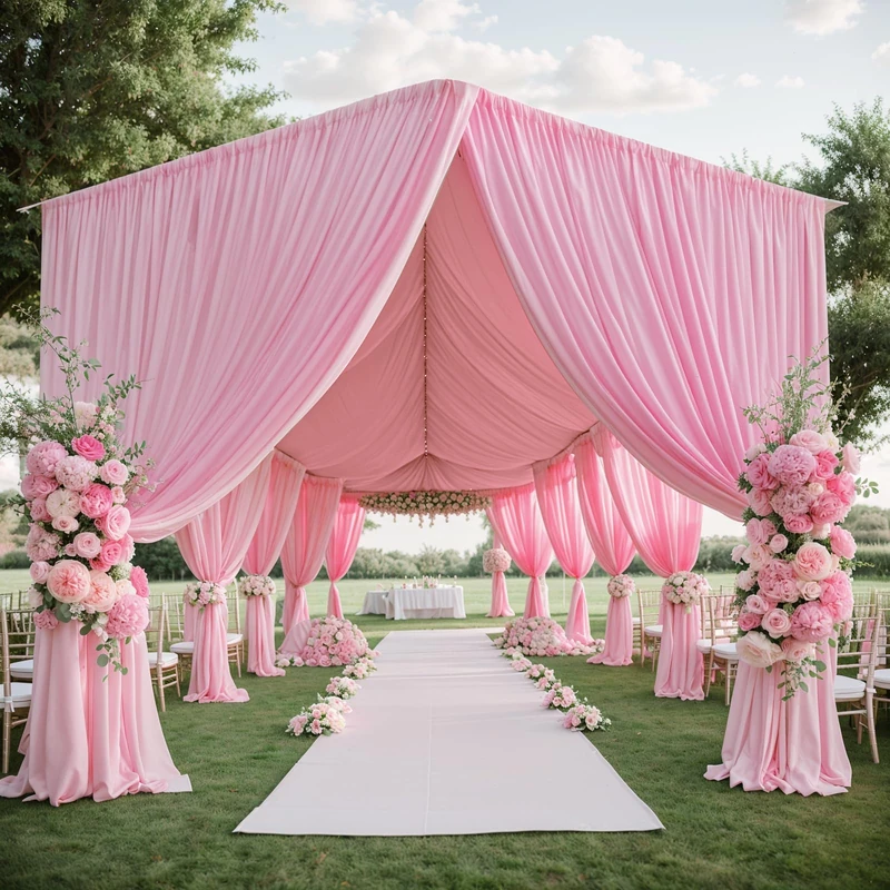 4 Panels 5x20ft Pink Ceiling Drapes for Wedding Parties, Wrinkle Free Thick Polyester 20ft Extra Long Wedding Draping Pink Ceiling Curtains Arch Drapery for Birthday Party Canopy Tent Decor