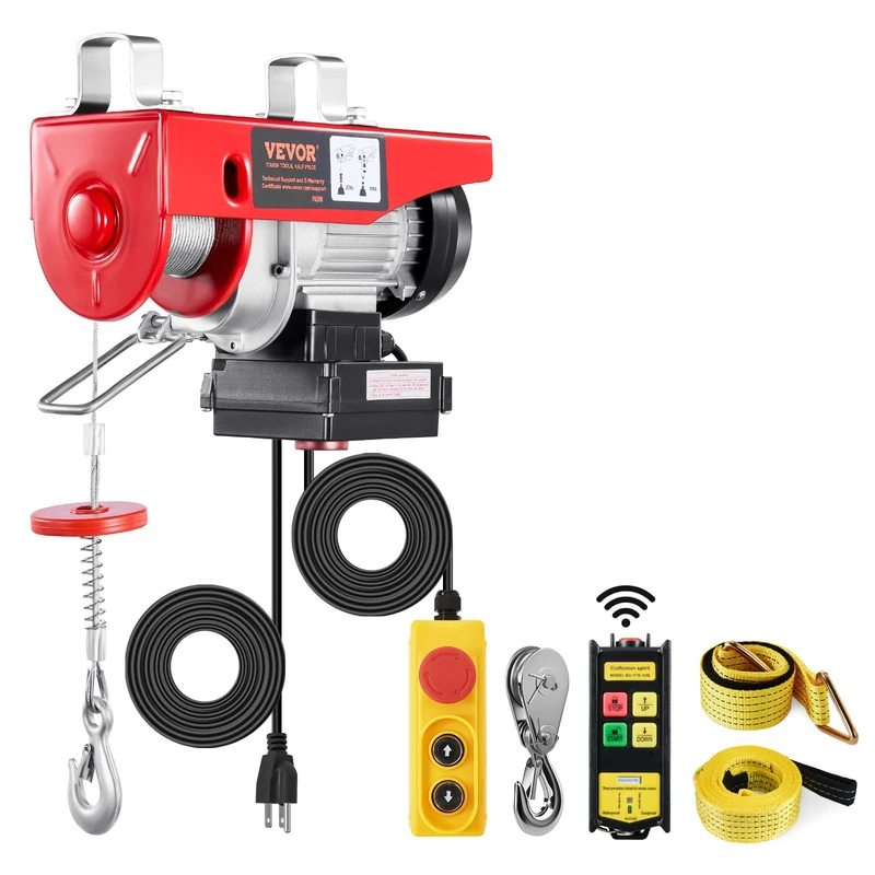 VEVOR - 420lbs 120V Electric Hoist with 333ft Wireless Remote Control and 15ft Cord, Single Cord Lift Height 40ft, Single/Double Slings,