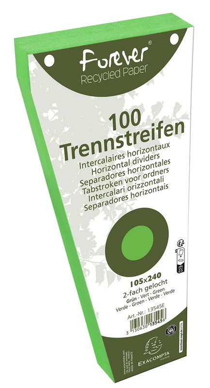 Exacompta - Ref 13545E - Box of 6 Packs of 100 trapezoidal dividers Punched Forever - 105x240mm - Green