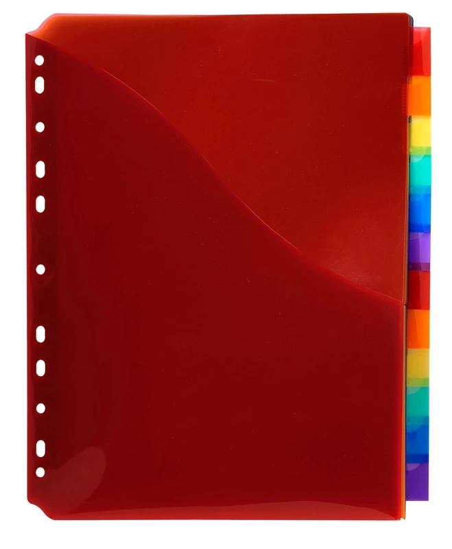 Exacompta - Ref 4844E - Box of 10 Translucent Polypropylene dividers - 12 Neutral tabs - a Corner Pocket and Label Holder - A Sheet of Removable Labels - A4 Maxi