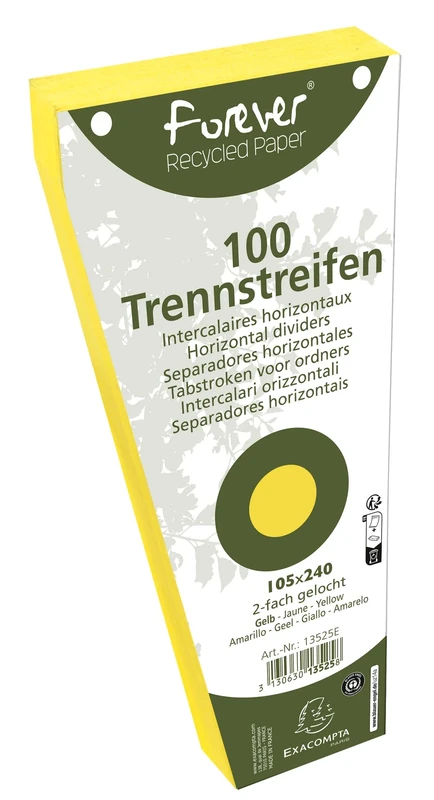 Exacompta - Ref 13525E - Box of 6 Packs of 100 trapezoidal dividers Punched Forever - 105x240mm - Yellow