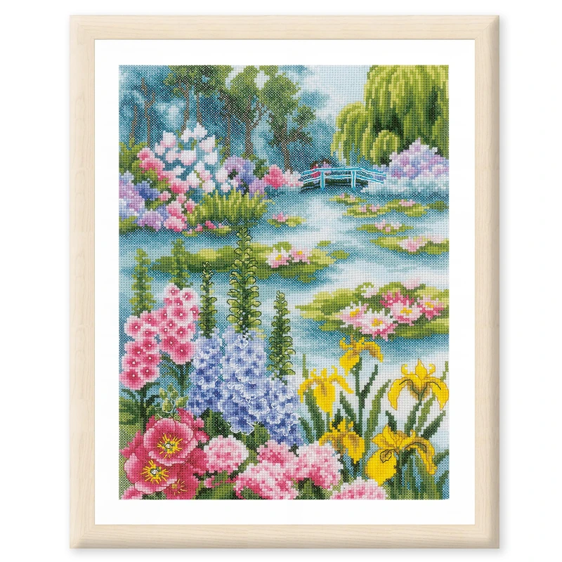 Lanarte Counted Cross Stitch Kits - Wall Art Approx. 24 X 33 cm Flower Lake - DIY Kit Crafts Adults Decoration Christmas Gift Cross Stitch Complete Kit