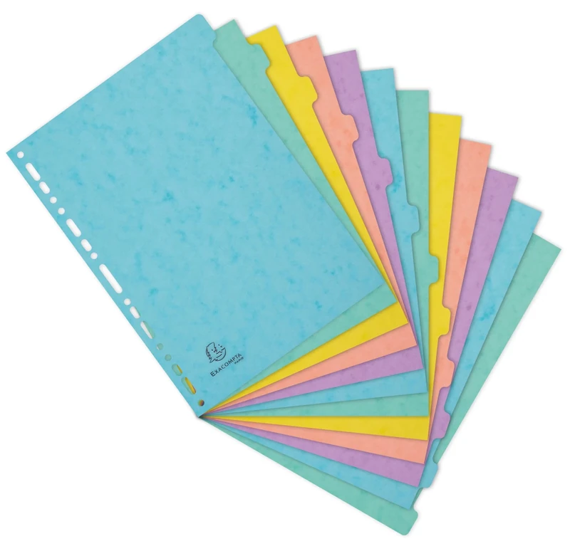 Exacompta - Ref 7712E - Box of 15 Aquarel Dividers - in Glossy Card 400 g/m2-12 Neutral tabs - A4 File Format - Index Page Included - FSC Certified - Assorted Colours