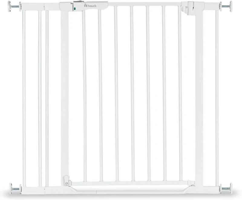 hauck Stair Safety Gate Clear Step Autoclose Set of 2 Including 9 cm Extension for Widths 84-89 cm, Ultra Flat Threshold, Automatic Closing, No Drilling (Colour)