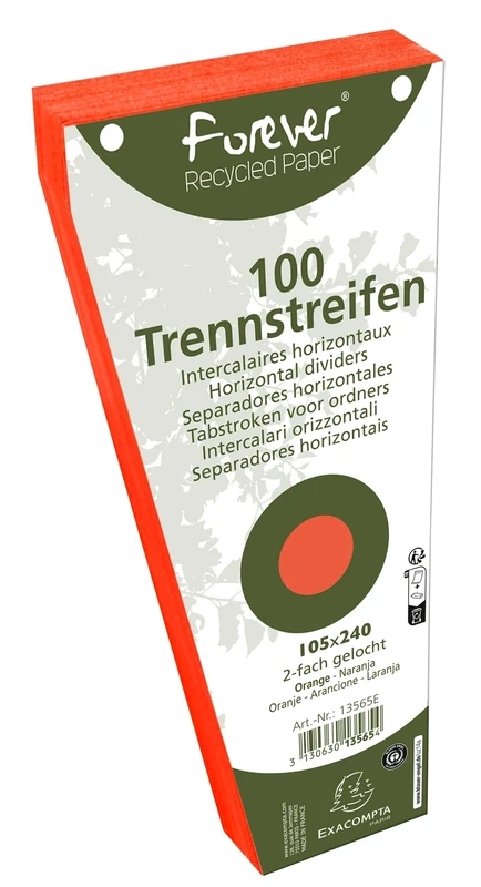 Exacompta - Ref 13565E - Box of 6 Packs of 100 trapezoidal dividers Punched Forever - 105x240mm - Orange