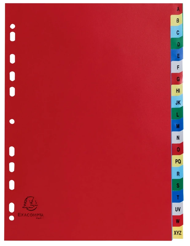 Exacompta - Ref 94E - Box of 20 Polypropylene dividers with 20 Printed Alphabetical tabs from A to Z in Colour - Indexing Page imrpimable - File Format A4-22.5 x 29.7 cm