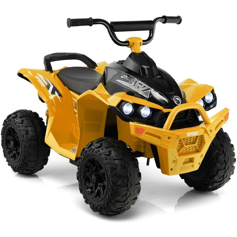 GYMAX Kids Electric Quad Bike, 12V Battery Powered Toy Car with Music, Lights, Horn, Forward and Backward, Children Ride on ATV for 3-8 Years Old Boys Girls (Yellow)