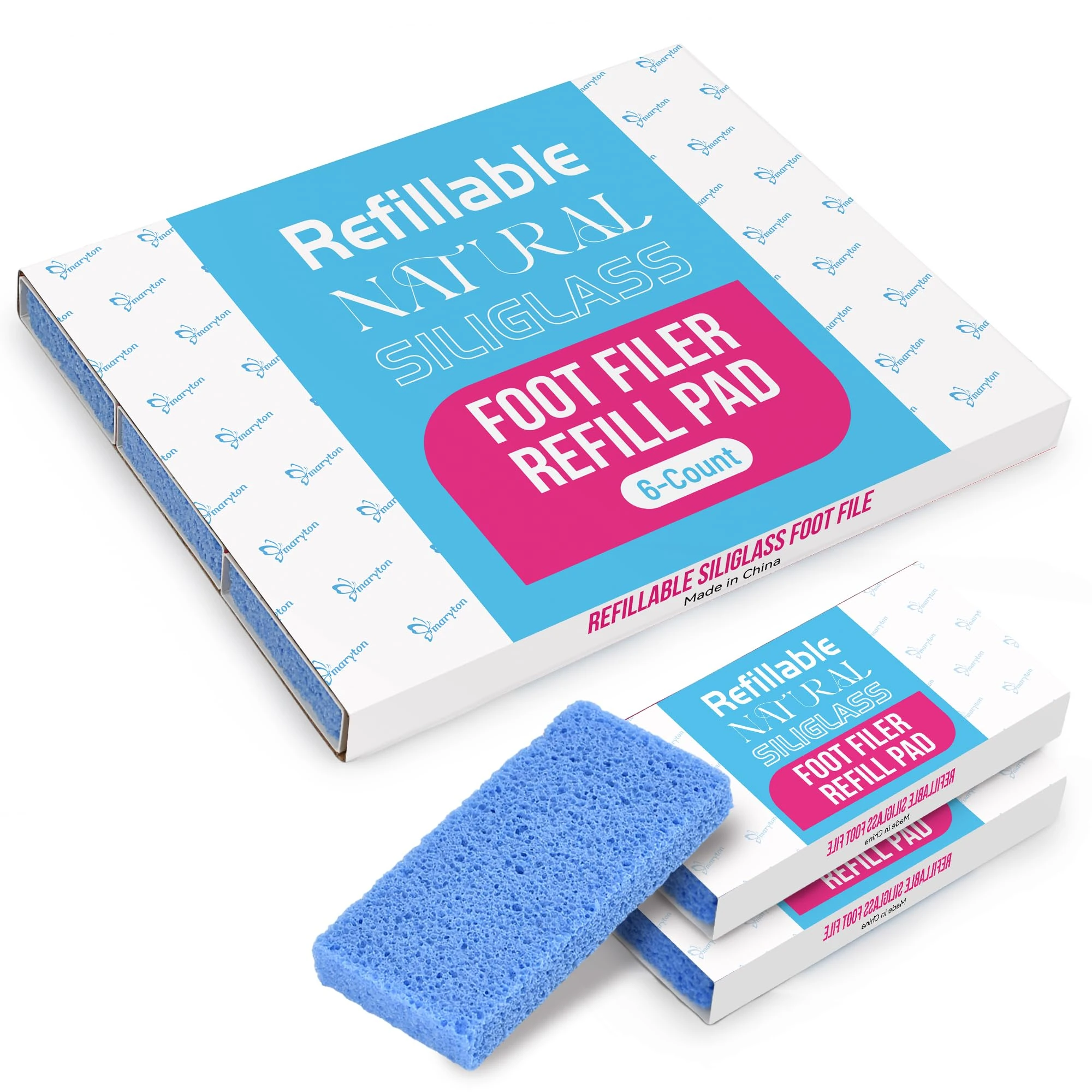 Maryton Natural Siliglass Foot Filer Refill Pad, 6-Count - Dead Hard Cracked Skin Calluses Remover, Foot Care Tool