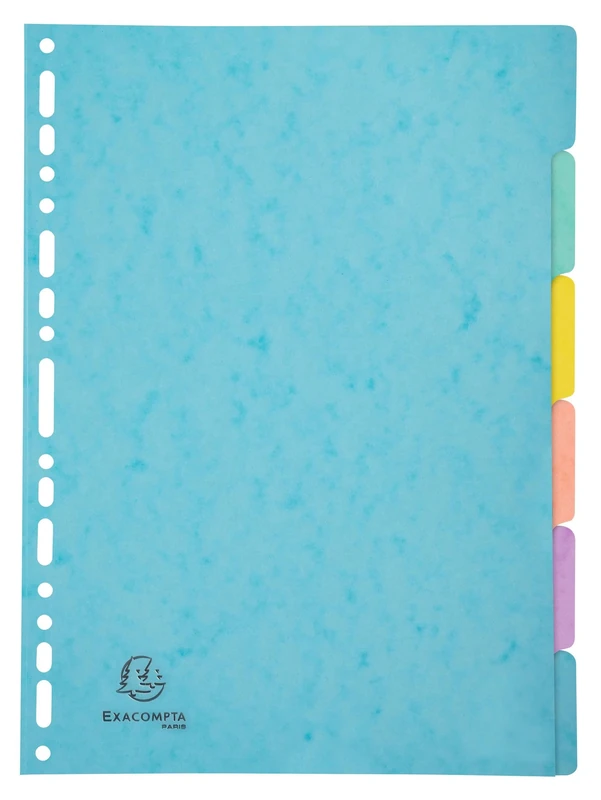 Exacompta - Ref 7706E - Box of 25 Aquarel Dividers - in Glossy Card 400 g/m2-6 Neutral tabs - A4 File Format - Index Page Included - FSC Certified - Assorted Colours