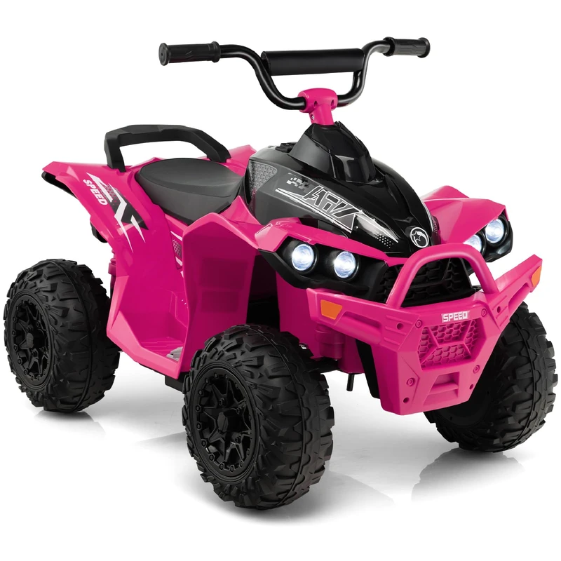 GYMAX Kids Electric Quad Bike, 12V Battery Powered Toy Car with Music, Lights, Horn, Forward and Backward, Children Ride on ATV for 3-8 Years Old Boys Girls (Pink)