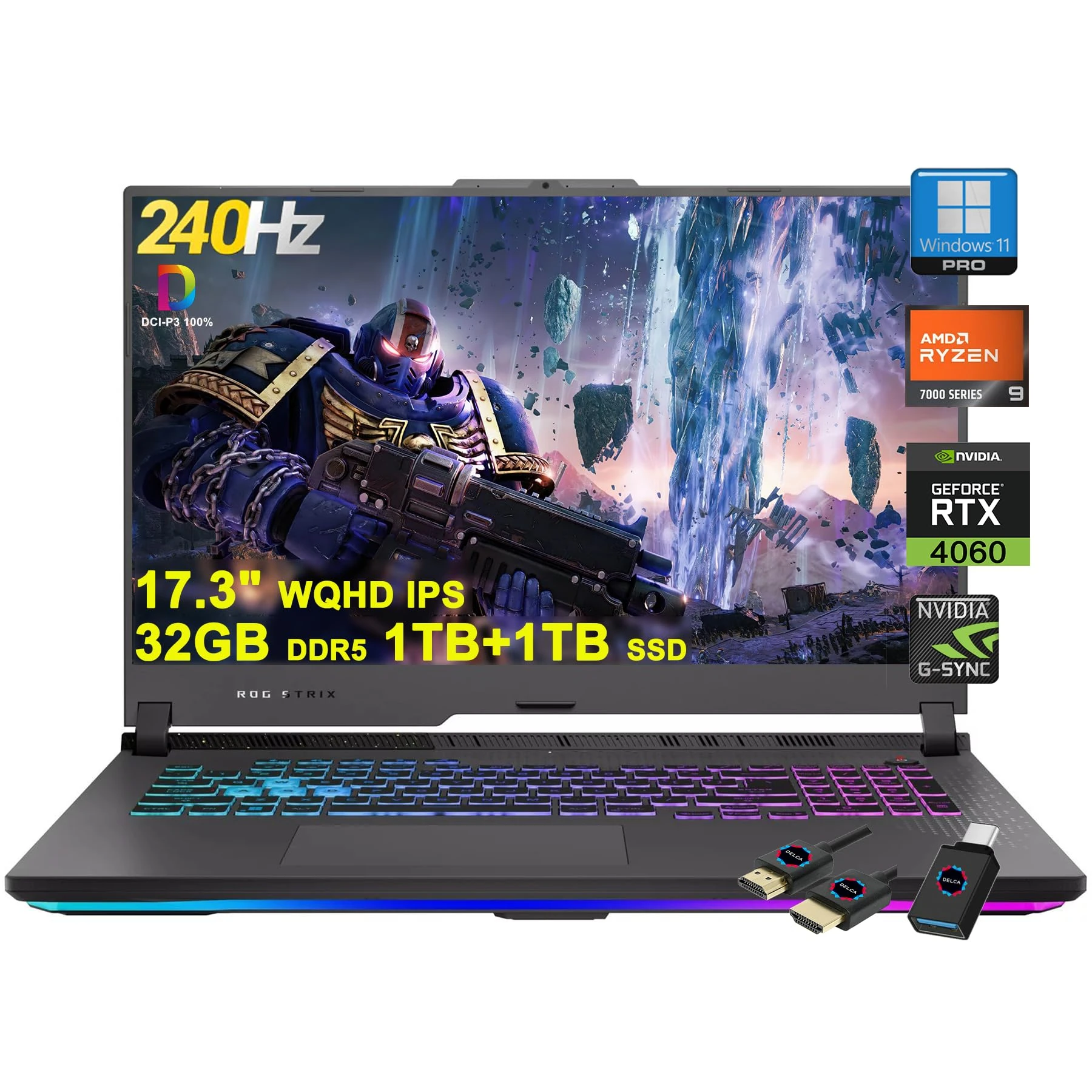 ASUS ROG Strix G17 G713 Gaming Laptop | 17.3" WQHD IPS 240Hz G-Sync | AMD 12-Core Ryzen 9 7845HX >i9-12900H | 32GB DDR5 1TB+1TB SSD | GeForce RTX 4060 8GB | USB-C RGB Backlit Win11Pro DLCA Accessory