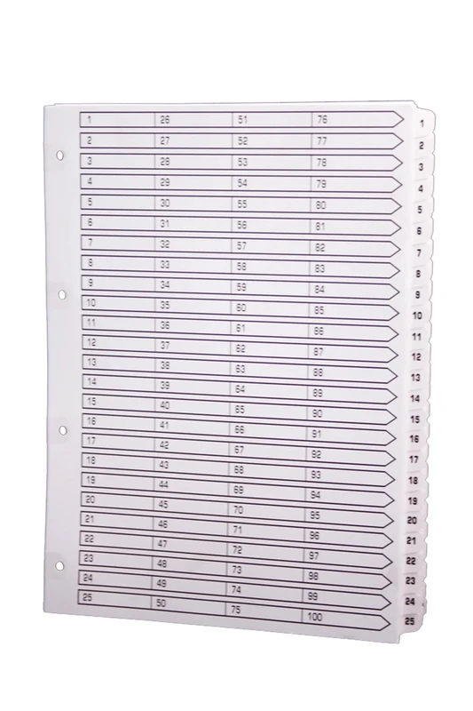 Exacompta - Ref MWD1-100Z - Box of 2 Indexes in White Card 160g/m2 FSC® with 100 Digitally Printed tabs from 1 to 100 and Laminated - Printable Index Page - File Size A4