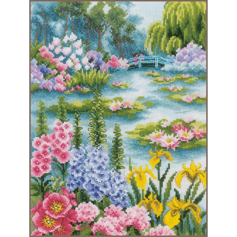 Lanarte Counted Cross Stitch Kits - Wall Art Approx. 24 X 33 cm Flower Lake - DIY Kit Crafts Adults Decoration Christmas Gift Cross Stitch Complete Kit