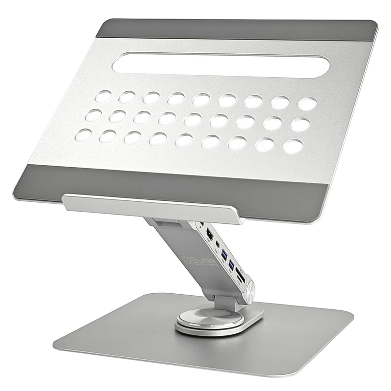 Ewent Laptop Stand Lap Desk with 7-in-1 PC Docking Station, Ergonomic Foldable Computer Stand with Adjustable Height,Ventilated Aluminium Alloy Riser Compatible with MacBook Air,Pro,All 10-17"Laptops