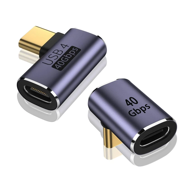Luntak USB C 90 Degree Adapter(2 Pack)，Two Styles Type C Adapter 40Gbps 4.0 USB C Male to Female Right Angle Adaptor for Steam Deck, Meta Quest, MacBook, Smart Tablet & Phone and More TypeC Device