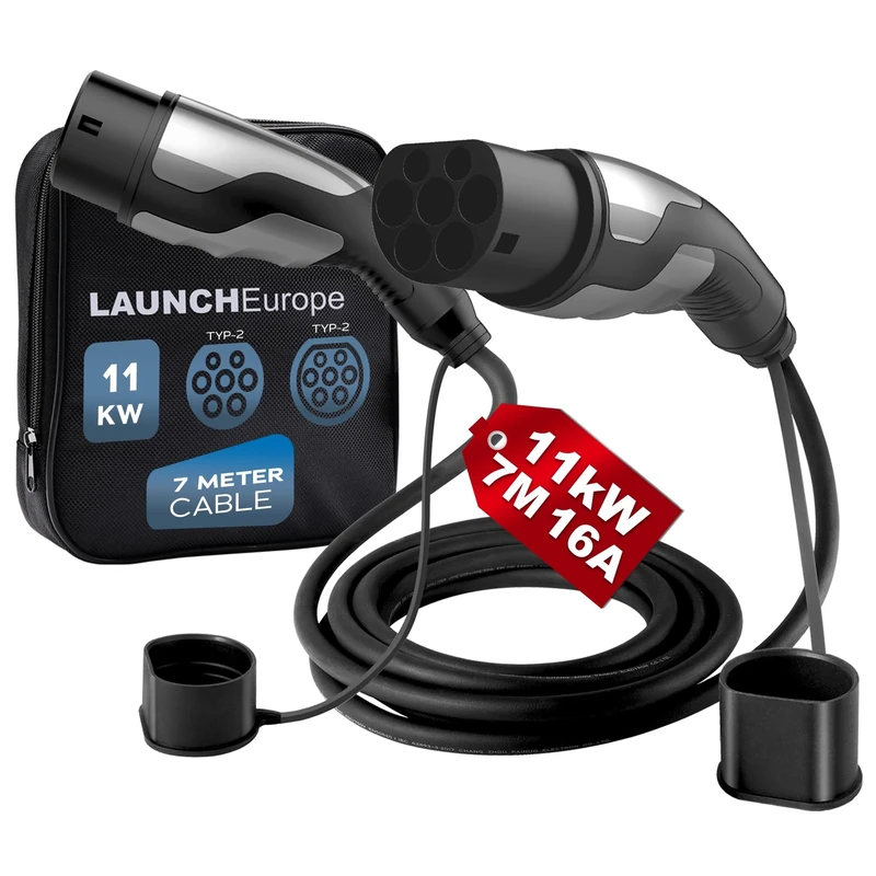 LAUNCH Type 2 Charging Cable,16A/11kW/7M/3 Phase/IP55,Type 2 to Type 2 EV Charging Cable Facilitates Fast Charging for Electric Vehicles,TÜV,CE,RoHS,UKCA Certified,Includes Carry Bag