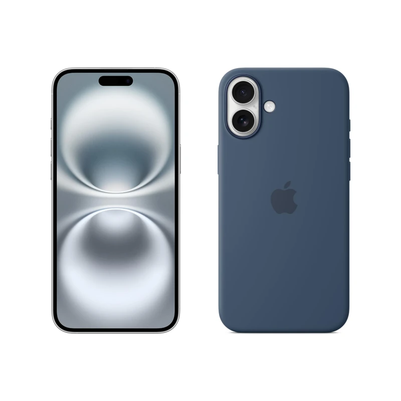 Apple iPhone 16 Plus 256GB: 5G Mobile phone with Apple Intelligence - White + Silicone Case with MagSafe - Denim