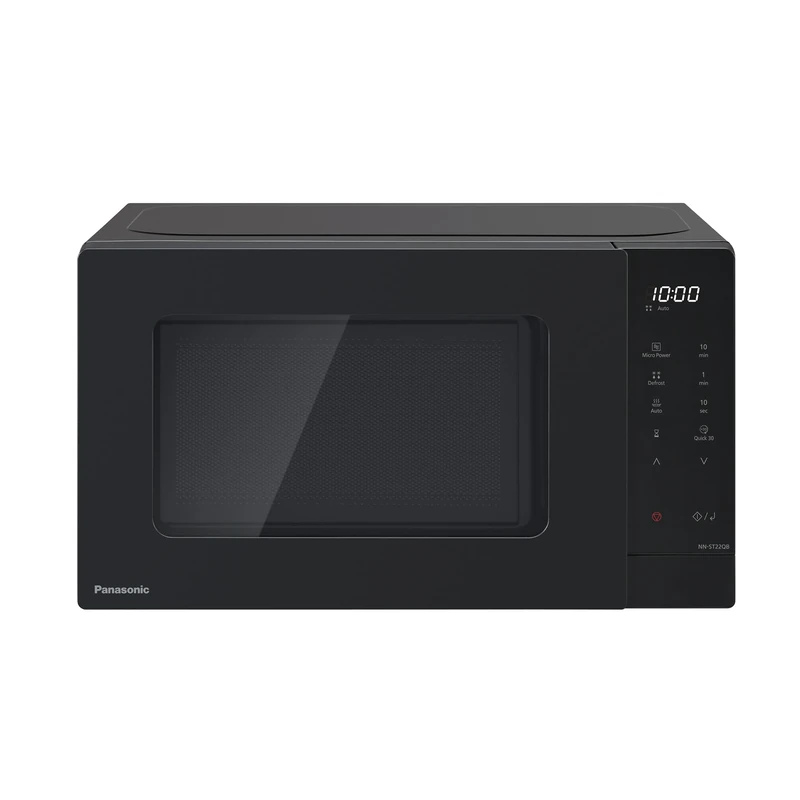 Panasonic NN-ST22QBBPQ 20L Solo Microwave Oven with Glass Tray, 800W, Auto Defrost, 11 Auto Programmes, LED Display, 5 Power Settings, Digital Timer, Black