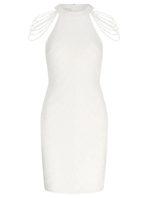 APART Fashion Women's Kurzes Paillettenkleid Dress, Cream, 18