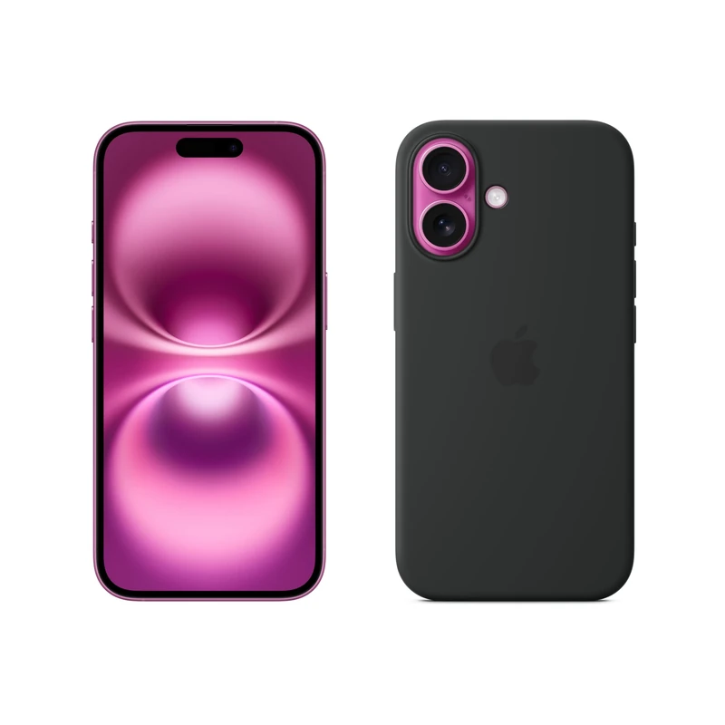 Apple iPhone 16 128GB: 5G Mobile phone with Apple Intelligence - Pink + Silicone Case with MagSafe - Black