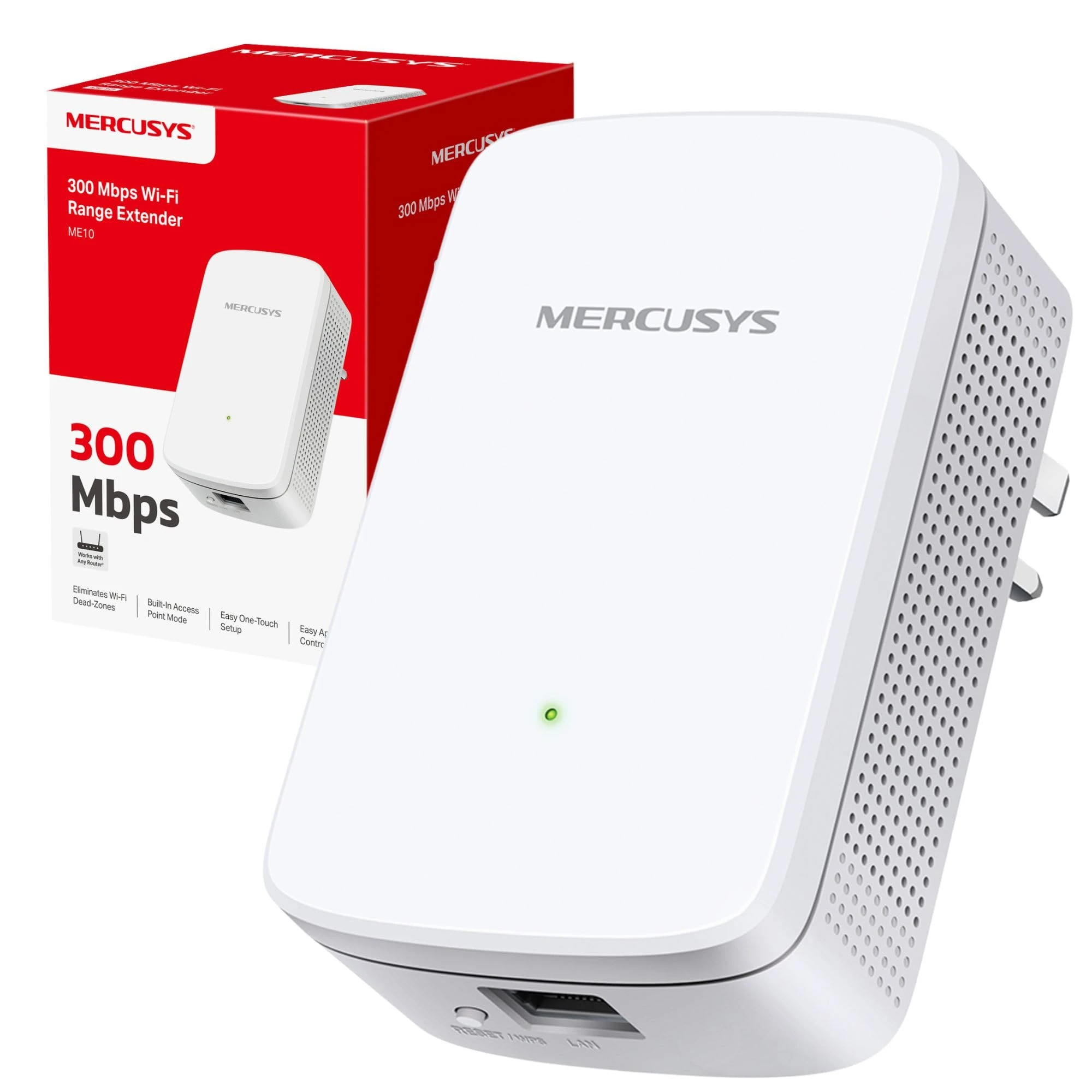 MERCUSYS ME10 N300Mbps WiFi Extender Booster, Easy One-Touch Setup, Internet Booster, Ethernet Port, Access Point,WiFi Repeater,TP-Link WiFi Extender,App Control Easy Setup,UK Plug