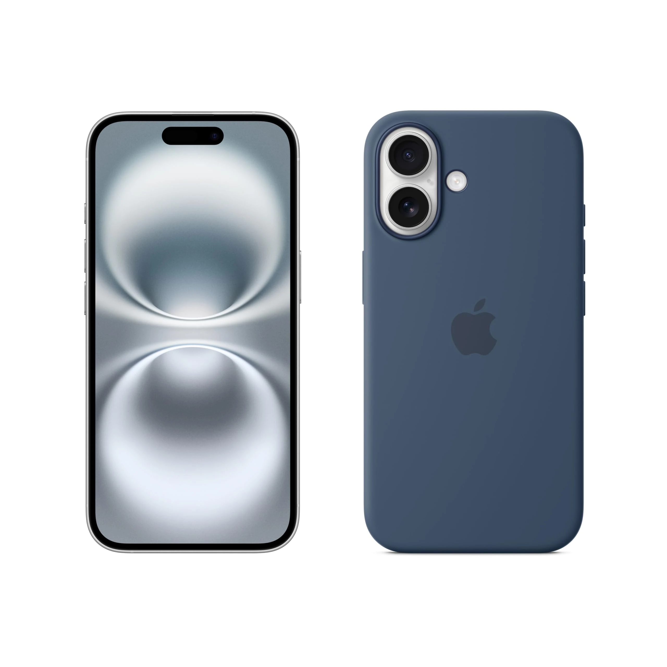 Apple iPhone 16 256GB: 5G Mobile phone with Apple Intelligence - White + Silicone Case with MagSafe - Denim