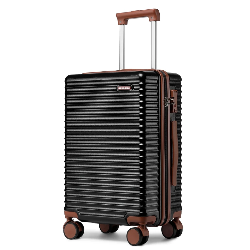 Ruausine 20-Inch Carry on Luggage, 55x40x20cm Cabin Suitcase with 4 Spinner Wheels & TSA Lock, Hardshell Lightweight Travel Suitcase, Small Rolling Luggage(Black, 20 Inch)