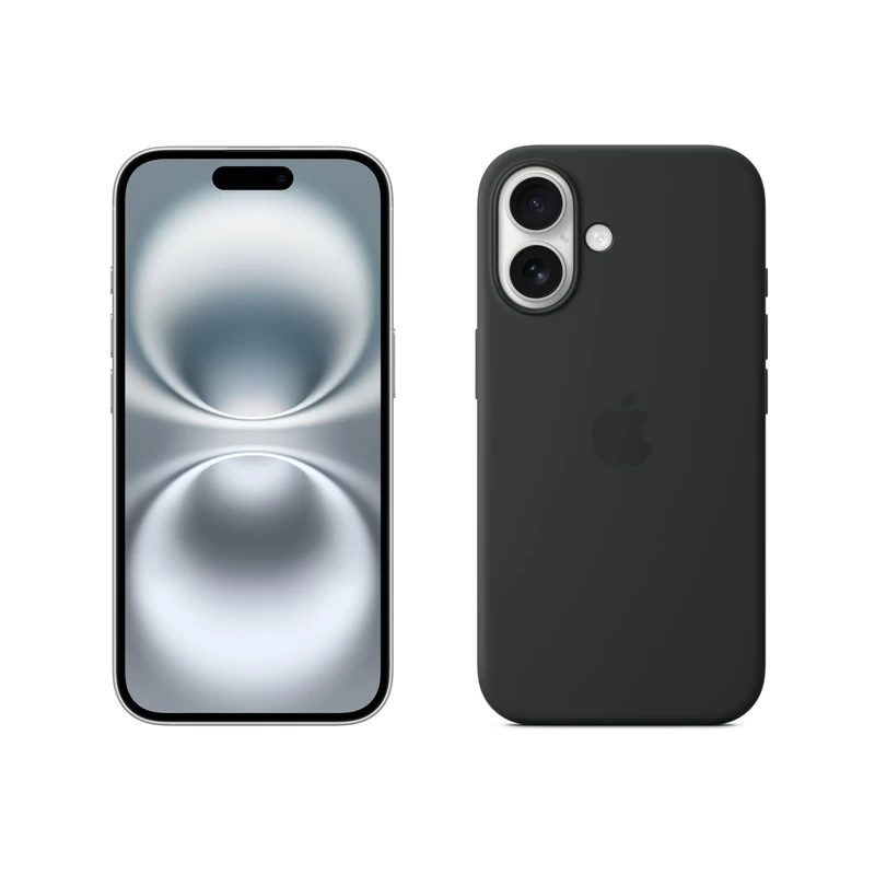 Apple iPhone 16 128GB: 5G Mobile phone with Apple Intelligence - White + Silicone Case with MagSafe - Black