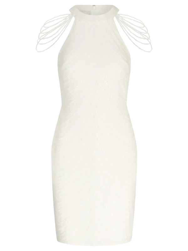 APART Fashion Women's Kurzes Paillettenkleid Dress, Cream, 20
