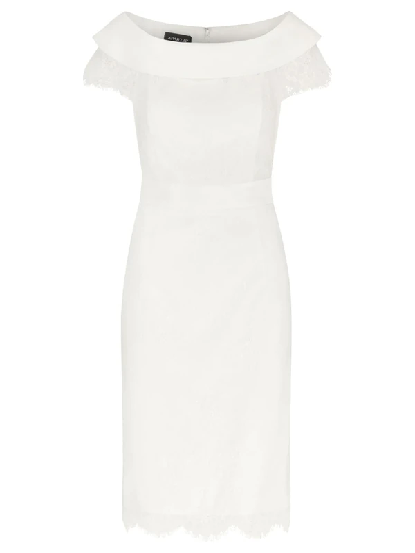 APART Fashion Women's Apart Kurzes Hochzeitskleid mit Carmen-Ausschnitt Dress, Cream, 8