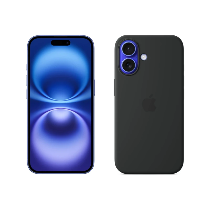 Apple iPhone 16 128GB: 5G Mobile phone with Apple Intelligence - Ultramarine + Silicone Case with MagSafe - Black