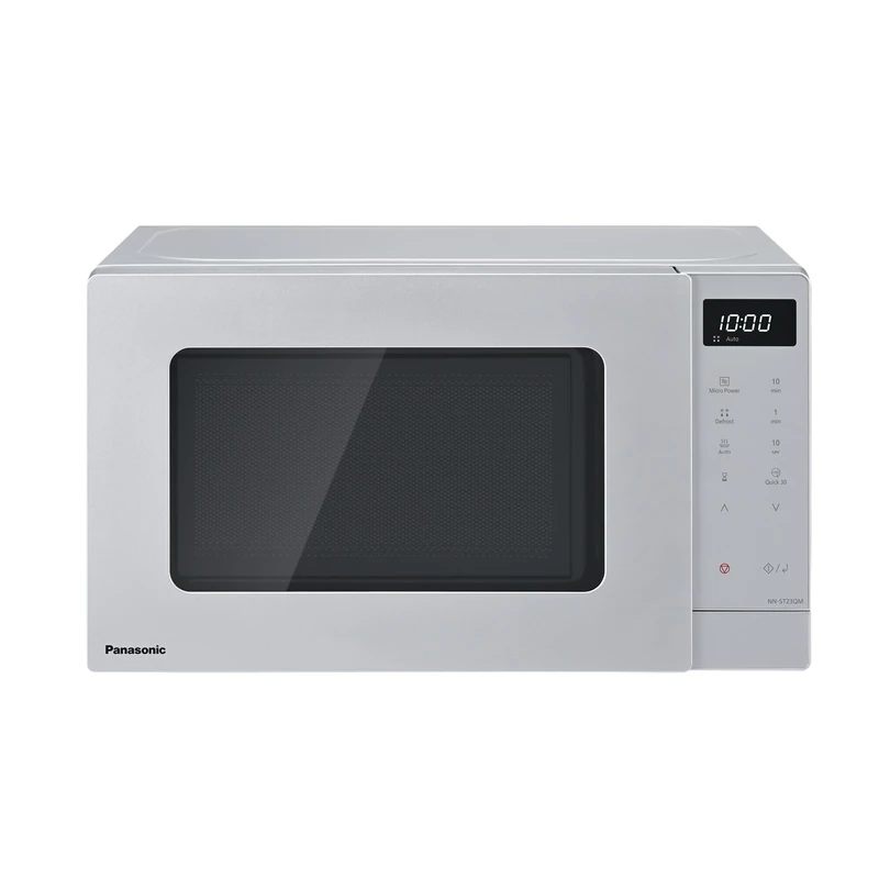 Panasonic NN-ST23QMBPQ 20L Solo Microwave Oven with Glass Tray, 800W, Auto Defrost, 11 Auto Programmes, LED Display, 5 Power Settings, Digital Timer, Silver