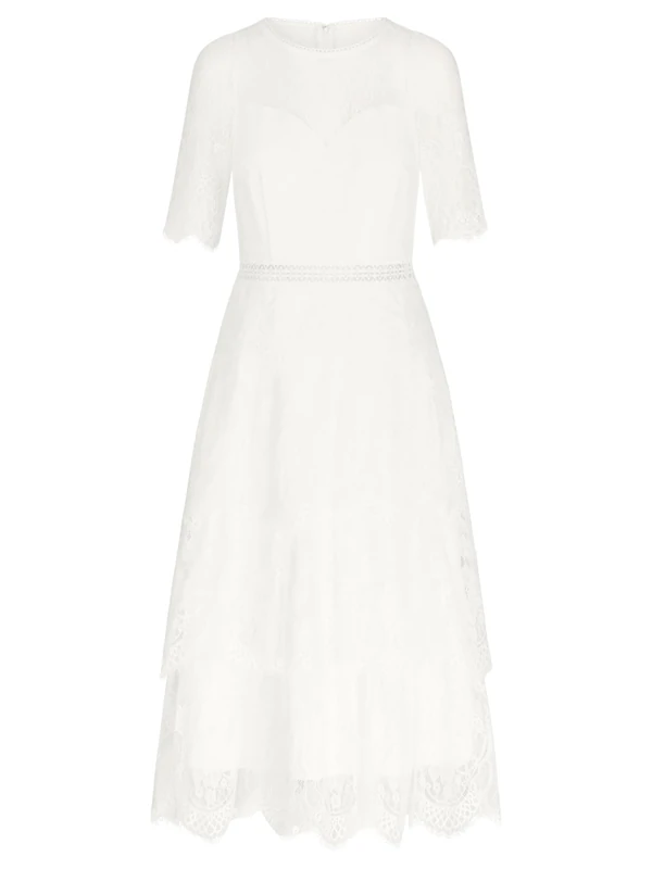 Apart Midi Wedding Dress in Midi Length Made of Delicate Soft Lace, Cream, 14