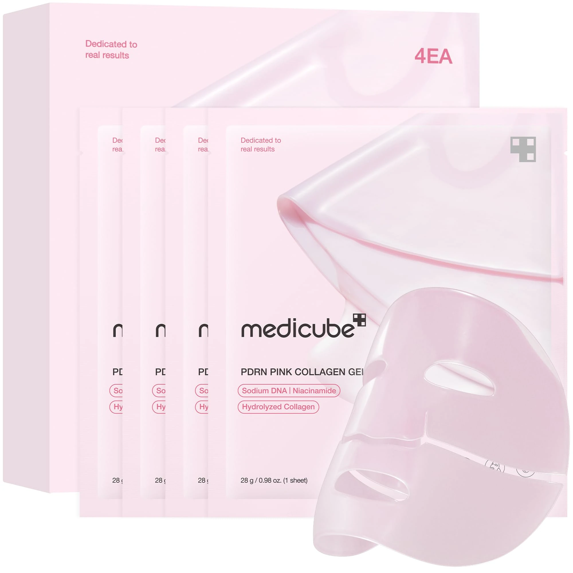 medicube Salmon DNA PDRN pink collagen jelly gel mask | overnight face mask for glass glow skin- elasticity, hydrating, firming and moisturizing | korean skincare, 28g, 4ea