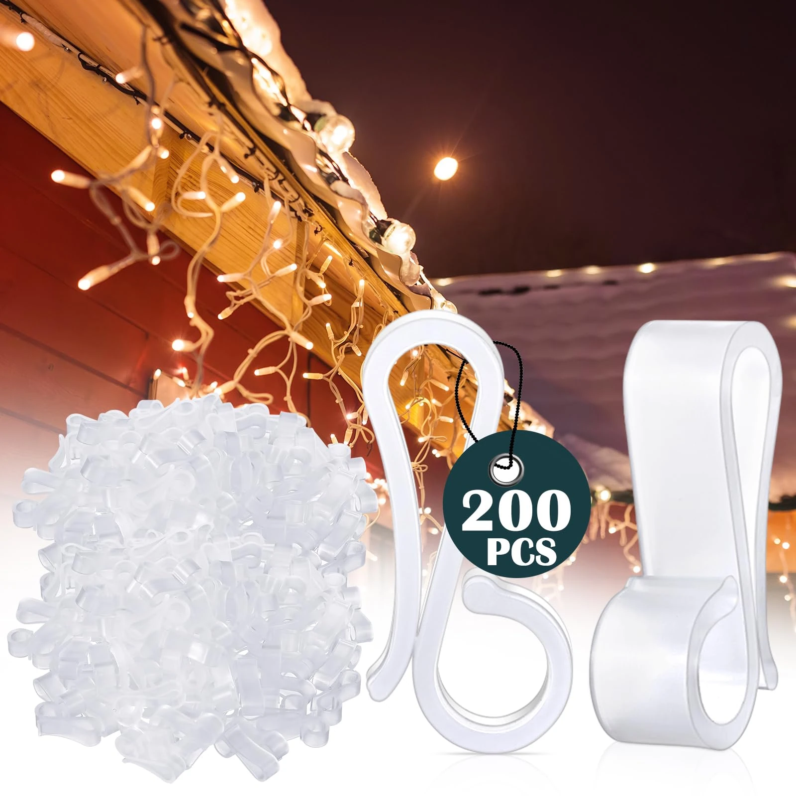 Namalu 200 Pcs Christmas Light Clips Gutter Clips for Hanging Outdoor Lights Plastic Weatherproof Gutter Hooks Hanging String Lamp Holder Mount to Shingles for Halloween Xmas Tree Decor (White)