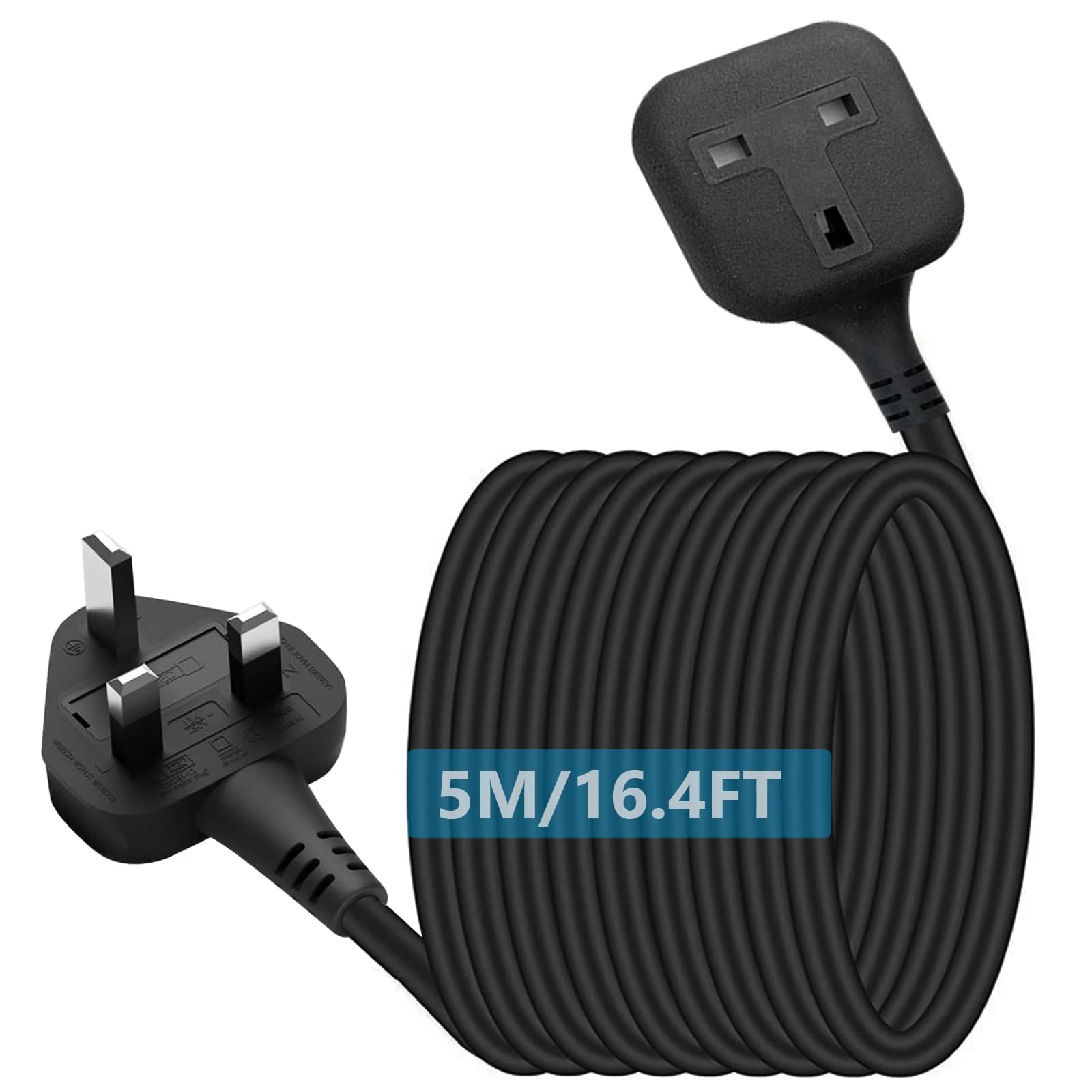 1 Way Gang Extension Lead 5 Meter Single Socket 13A, Fireproof Materials Pure Copper Wire Maximum Power 3250W, Single Plug Extension Lead Heavy Duty Power Strip (UKCA)