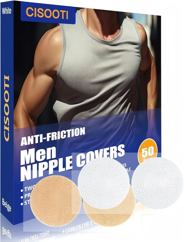 CISOOTI 50 Pairs (100 pieces) Men's Sports Nipple Cover, Hide Nipple Cover, Nipple Guard, Nipple Tape, Nipple Patches, for Nipple Anti-Chafing and Runners Anti-Chafing - Beige White