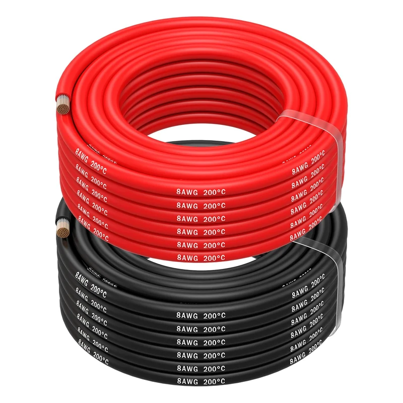 8 AWG Silicone Wire by MMOBIEL – 8 Gauge Tinned Copper Cable, 2 x 32.8ft (10m) 1 Red & 1 Black, Flexible High Temp Electrical Wire for Automotive, RV, Solar, Marine, Battery, Inverter, Welding