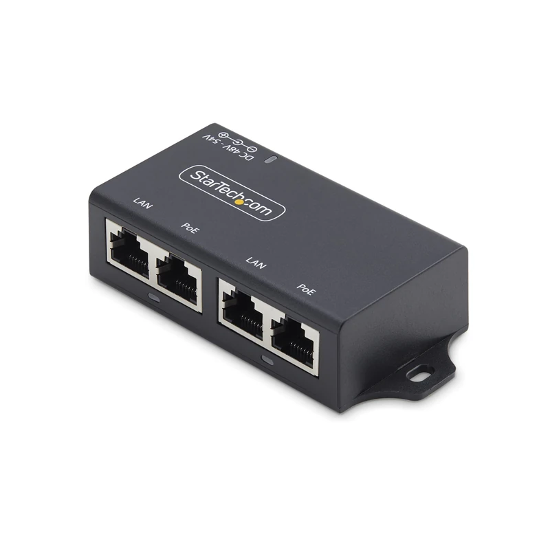 StarTech.com 2-Port PoE+ Injector, 10/100/1000Mbps, PoE/PoE+ (802.3af/at), 4x 10/100/1000BASE-T RJ45, 30W, Wall Mountable