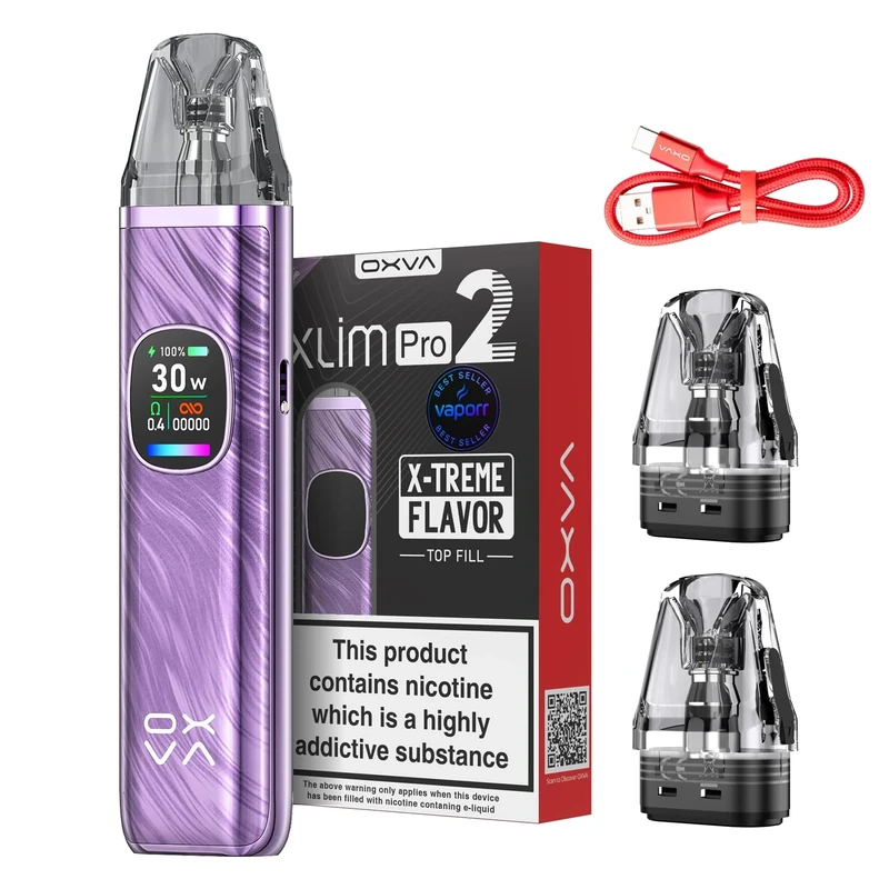 OXVA XLIM PRO 2 Vape Pod Kit 30W, Built in 1300mAh Battery, Compatible with Oxva Xlim Pods, 2A fast charging,0.56" HD Color Screen, 2ML TBD, No Nicotine (Dream Purple)