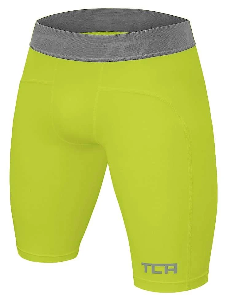 TCA Boys' Pro Performance Compression Base Layer Thermal Under Shorts - Lime Punch, 8-10 Years
