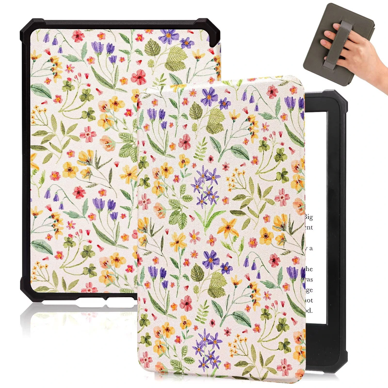 Fancity Case Compatible with 6" Kindle 11th Generation 2024 2022 Release, TPU Soft Cover with Hand Strap Smart Sleep/Wake Case Compatible with 2024 2022 Kindle 11th Gen E-Reader, Pressed Flower