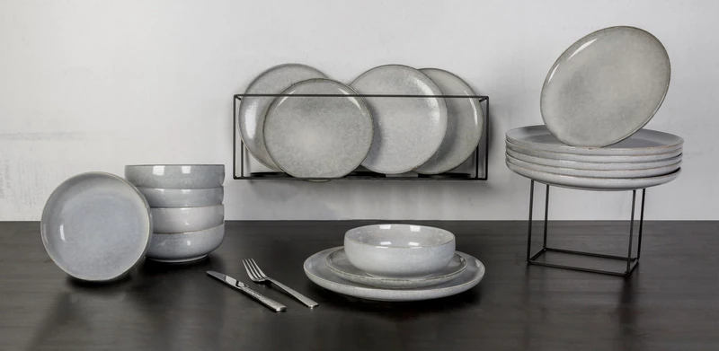 Cosy & Trendy Chiapas Stoneware Dinner Set, Grey, 18 Pieces, 6 People