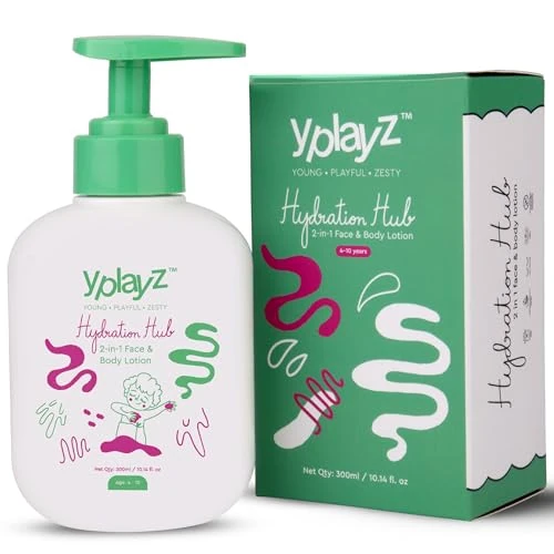 YplayZ Hydration Hub 2-in-1 Face & Body Lotion for Kids 4+ Yrs | Moisturizer For Kids With Murumuru Butter,Sunflower Seed Oil & Rice Water Extracts | Vitamin E,Omega-3 For Healthy Skincare | 300 Ml