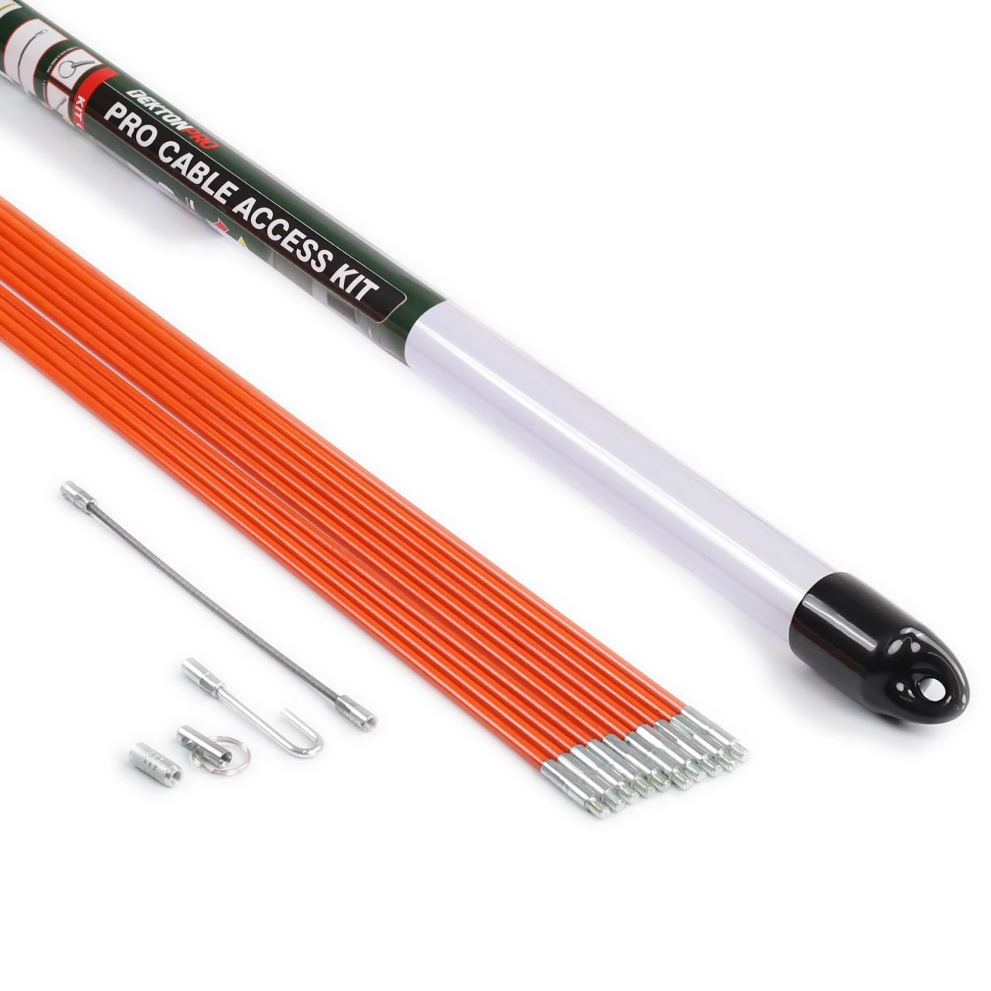 Pro 10M Cable Access Rod and Accessories Kit Set - 14 Pieces Including 10 x 1m Rods, Electricians Puller Rods Wires Draw Push Pulling, Blue