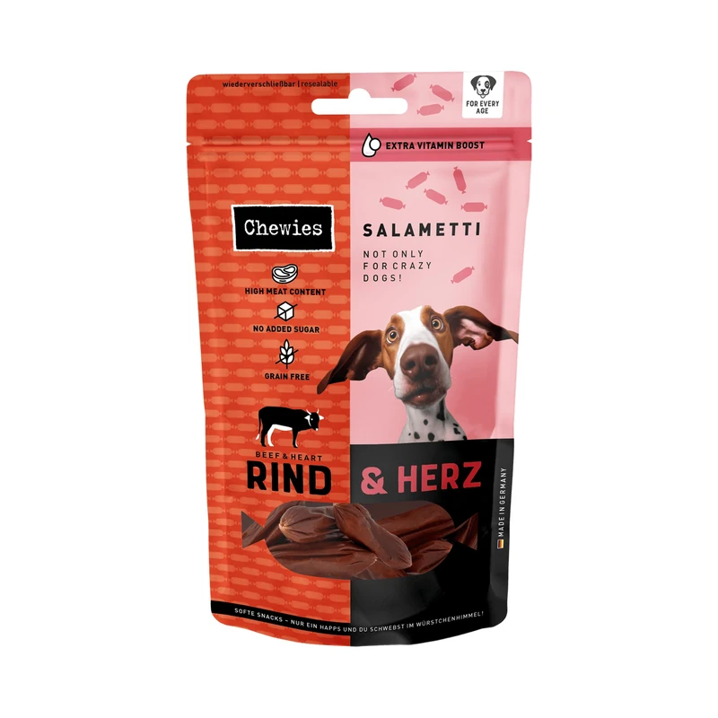 Chewies Salametti Beef & Heart Dog Treats Grain-Free with Protein, Sugar Free & Gently Air Dried, Rich in Vitamins & Minerals (8 x 200 g)