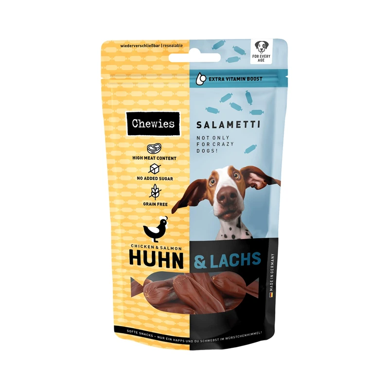 Chewies Salametti Chicken & Salmon Dog Treats Grain-Free with Protein, Sugar Free & Gently Air Dried, Rich in Vitamins & Minerals (8 x 200 g)