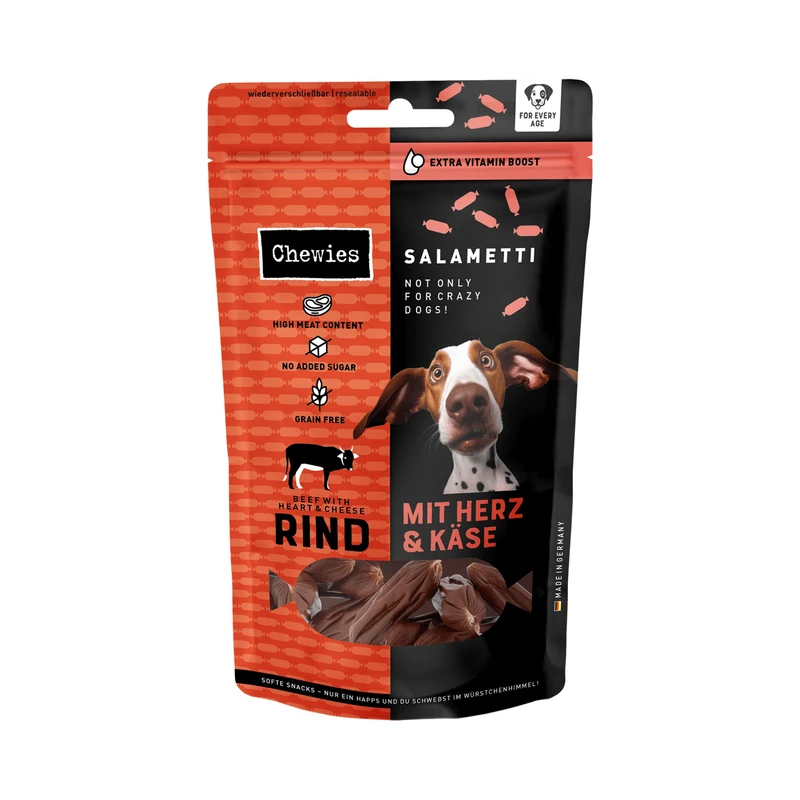 Chewies Salametti Beef, Heart & Cheese Dog Treats Grain-Free, with Protein, Sugar Free & Gently Air Dried, Rich in Vitamins & Minerals (8 x 200 g)