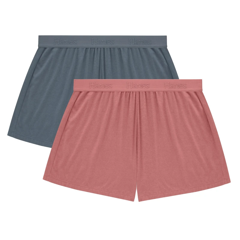 Hanes Women's Originals Supersoft Comfywear Sleep Shorts, 3.25" (2 Pack), Stargazer Grey/Natural Cedar, Large