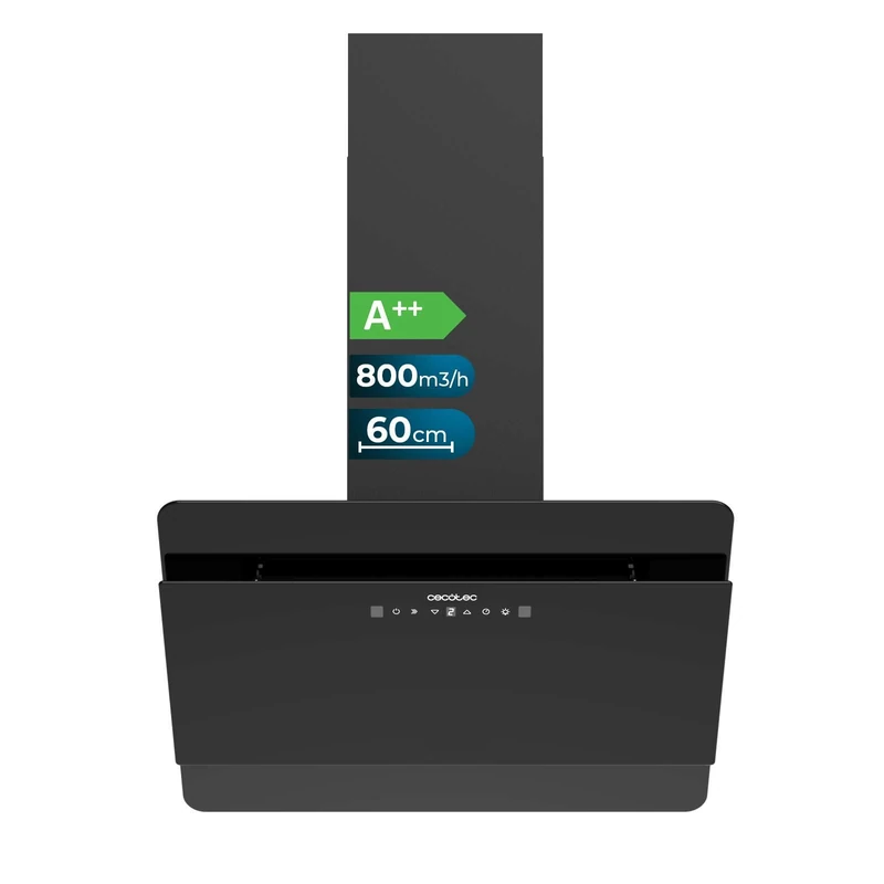 Cecotec Bolero Flux DT 608000 Glass Black A++ Extractor Hood 600 cm Extractor Hood with 800m³/h suction, touch control, LED lighting and efficient filters for a healthy environment.